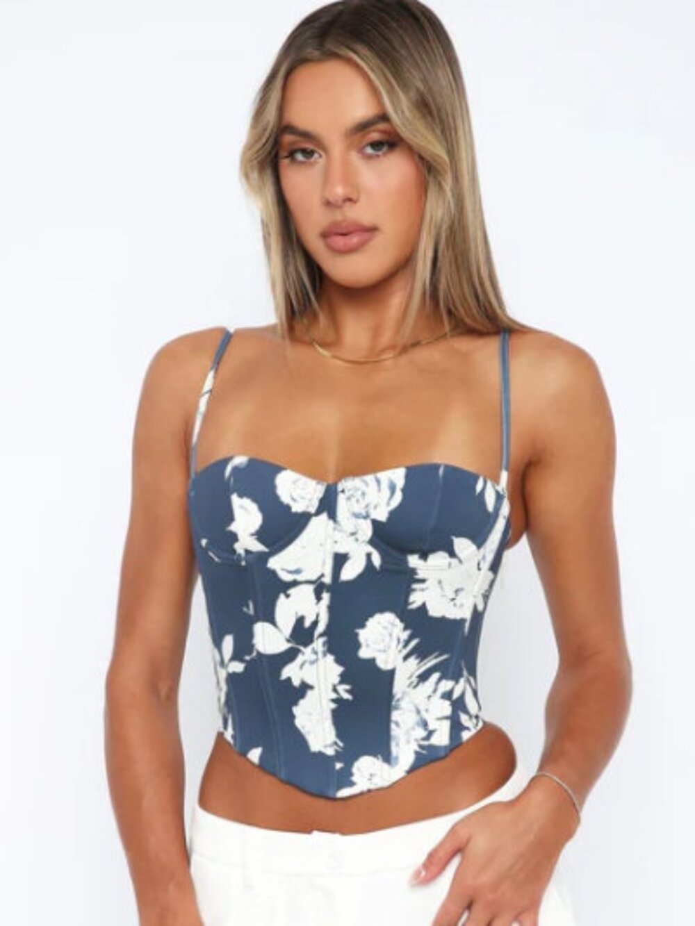 NWT White Fox In The Morning Bustier Navy Rose Floral Size XS